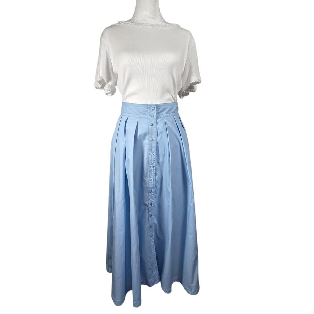 Banana Republic Poplin Button Front Midi Skirt Blue Cotton Pockets Size 4 NWT